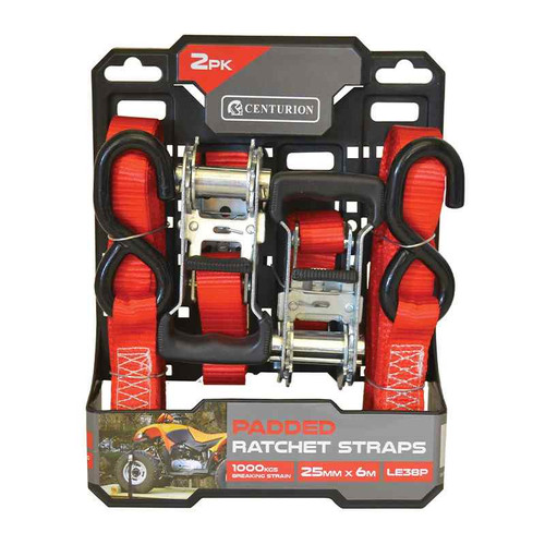Centurion Padded Ratchet Tie Down, 1000kg, 6m, Twin Pack