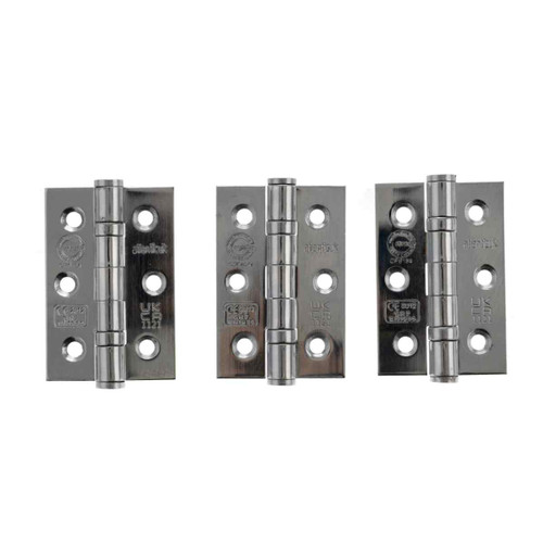 Pair Ball Bearing Hinge, 3" x 2" x 2mm, Polished Ss