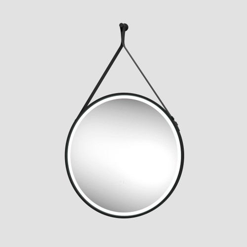 Nova 600 Triotone Hanging Led Mirror With Demister, 600mm x 38mm, Black Leather