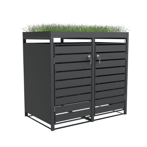 Double Bin Storage With Planter, 1320mm x 800mm x 1240mm, Charcoal