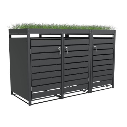 Triple Bin Storage With Planter, 2000mm x 800mm x 1240mm, Charcoal