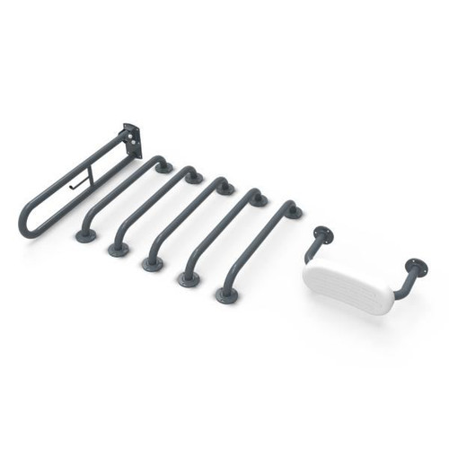 Back Rest And Grab Rail, Exposed Fixings, Dark Grey