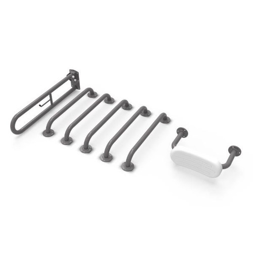 Back Rest And Grab Rail, Exposed Fixings, Grey