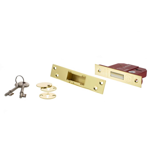 Atlantic 5 Lever Key Deadlock, 2.5", Polished Brass