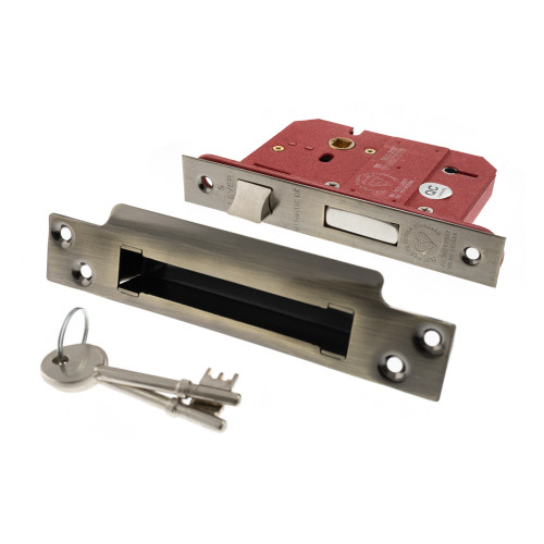 Atlantic 5 Lever Key Sashlock, 3", Antique Brass