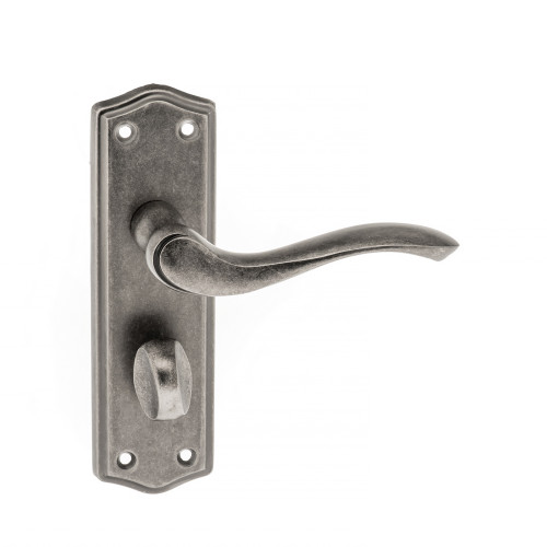 Old English Warwick Wc Door Handle On Backplate, Distressed Silver
