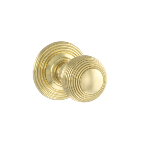 Oe Ripon Brass Reeded Beehive Mortice Door Knob, Polished Brass