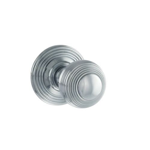 Oe Ripon Brass Reeded Beehive Mortice Door Knob, Polished Chrome