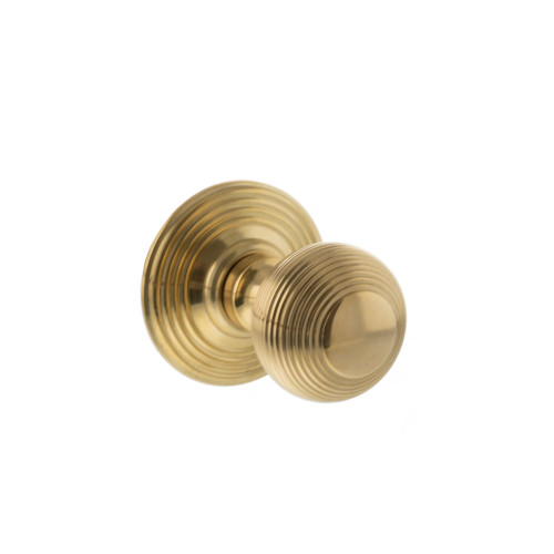 Old English Ripon Brass Reeded Mortice Knob, Raw Brass