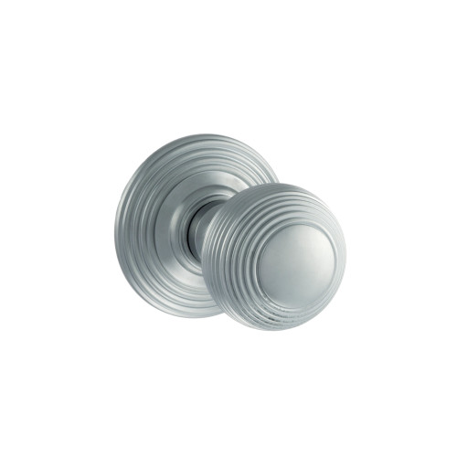 Oe Ripon Brass Reeded Beehive Mortice Door Knob, Satin Chrome