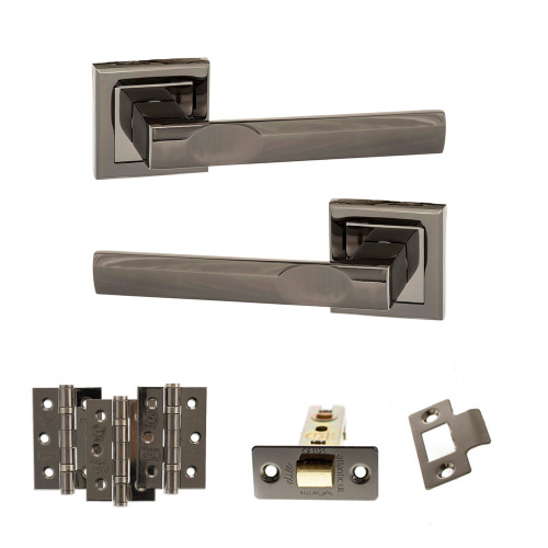 Kansas Door Handle Pack With 76mm Ce Latch And 76mm Fire Hinges X3, Brushed Nickel