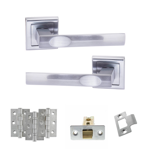 Kansas Door Handle Pack With 76mm Ce Latch And 76mm Fire Hinges X3, Sc