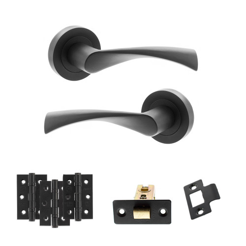 Colorado Door Handle Pack With 3-Inch Ce Latch And 3-Inch Fire Hinges X3, Matt Black