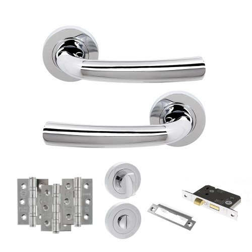 Nevada Door Handle Pack With 3" Ce Bath Lock And 3" Fire Hinges x3