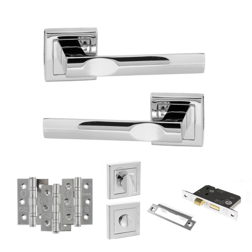 Kansas Door Handle Pack, 3" Ce Bath Lock, 3" Fire Hinges x 3