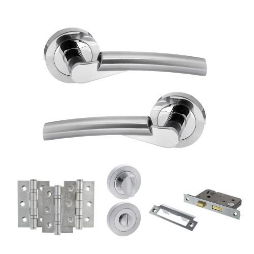 Florida Door Handle Pack With 3-Inch Ce Bath Lock And 3-Inch Fire Hinges x 3, Sc/Pc