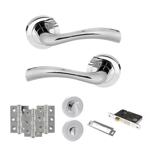 Texas Door Handle Pack With 3" Ce Bath Lock And 3" Fire Hinges x3