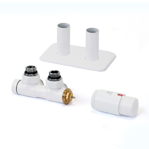 Twins Set Of Valves With 50mm Connection Valves And 50mm Pipe Masking Set 185x90x60, White Soft RAL 9016