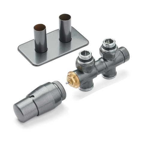 Twins Set Of Valves With 50mm Connection Valves And 50mm Pipe Masking Set 185x90x60 Sparkling Grey