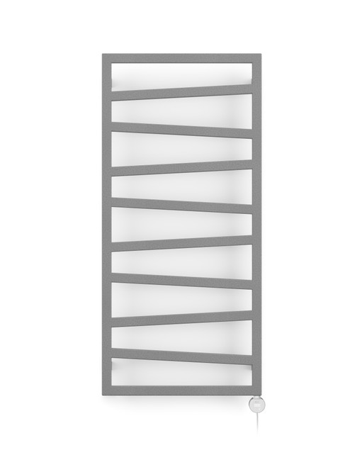 Rough Texture, Matt, Grey, Oil Filled Electric Towel Rail With Zig Zag Features, Terma Veo Heating Element And Wifi Technology 1070x500x72 Salt n Pepper