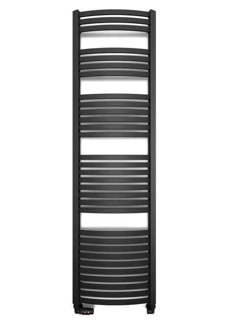 Matt Smooth Textured Black, Heated Towel, Dexter Features Trapezium Shaped Uprights With Flat Sweeping Curved Bars 1760x500x60 RAL 9005 (Matt) Black