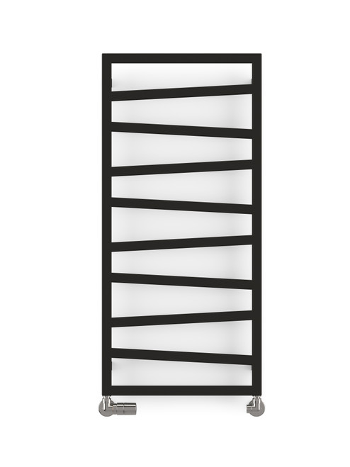 Rough Texture, Matt, Black, Heated Towel - Zig Zag With Horizontal Bars 1070x500x72 Heban Black