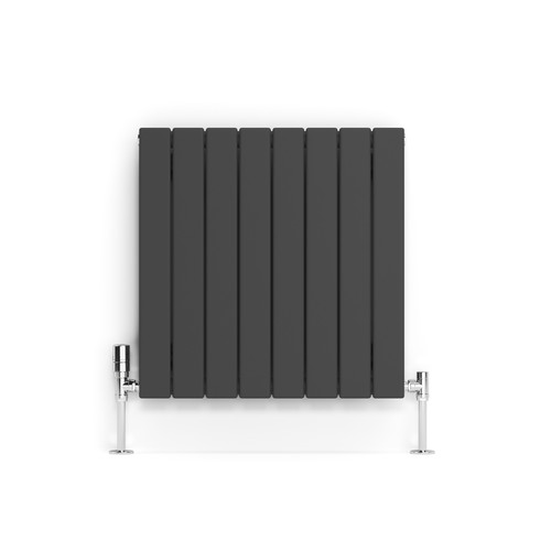 Anthracite Grey Smooth Texture Flat Profile Single Panel Radiator, 70mm Wide Bars 600x588x73 Metallic Grey
