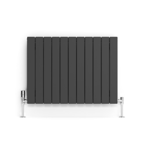 Anthracite Grey Smooth Texture Flat Profile Single Panel Radiator, 70mm Wide Bars 600x810x73 Metallic Grey