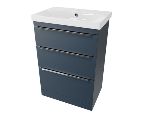 Distinct Cranborne 600mm Three Drawer Basin Unit, Dark Blue (Unit Only)