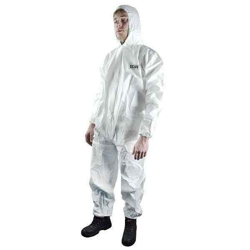 Scan Chem Splash Resistant Disposable Overall, White, Type 5/6, l (39-42in)