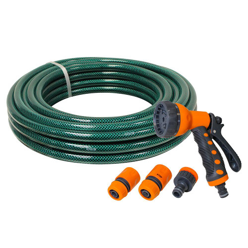 Faithfull Pvc Reinforced Hose, 15m, with Fittings and Spray Gun