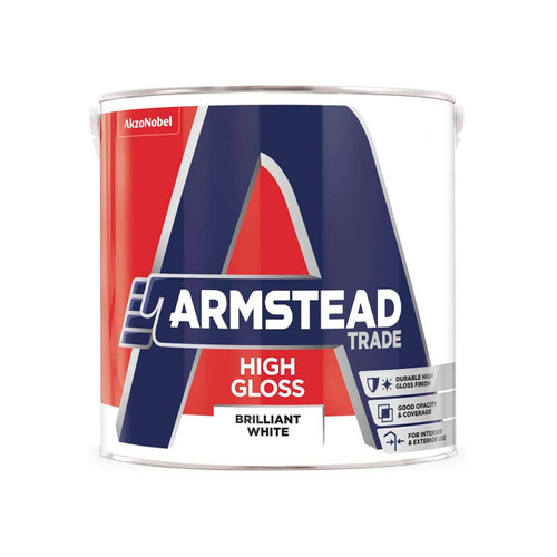 Armstead Trade High Gloss Pure Brilliant White 2.5L, Solvent Based, 16sqm/l Coverage Area
