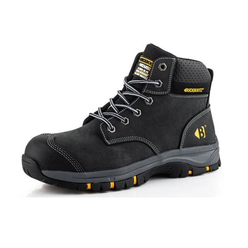 Buckbootz Wizards Leather Safety Boot, Black, Size 9