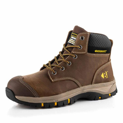 Buckbootz Wizards Leather Safety Boot, Brown, Size 12
