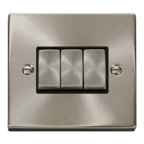 Click Vpsc413bk Plate Switch, 3 Gang, 2 Way, 10a, Sc