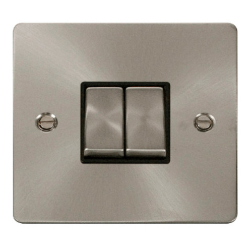 Click Fpbs412bk 2 Gang 2 Way Switch Flat Plate Brushed Steel