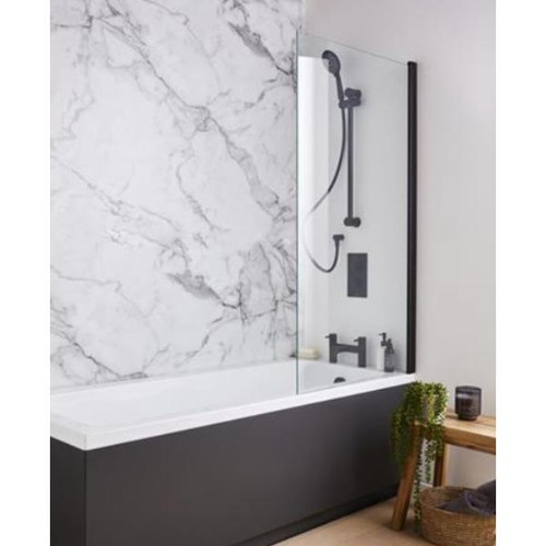 Nero Straight Square Edge Bath Screen, Matt Black