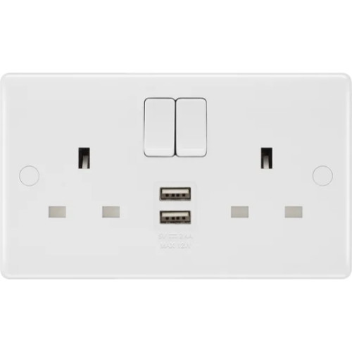 White Nexus 13a 2 Gang Switched Socket + 2xusb (3.1a)