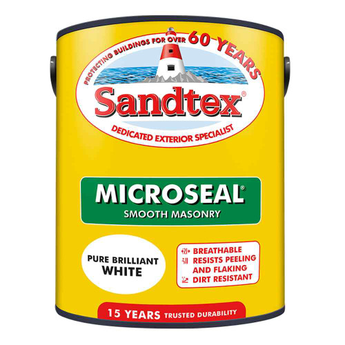 Sandtex Microseal Smooth Masonry Paint, Brilliant White, 5l