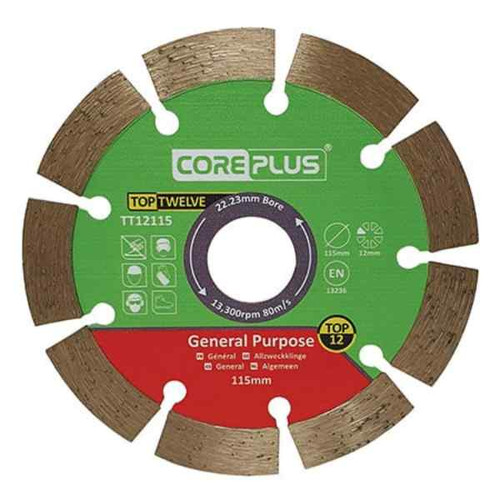 Coreplus Top12 Tin Diamond Blades, 115mm, 3 Pack