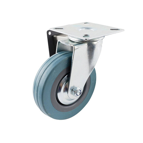Castor, Blue/Grey Rubber, Swivel Plate, 100mm