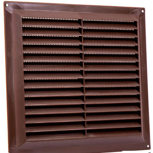 Louvred Vent with Fixed Flyscreen, Plastic, 9 x 9 inch, Brown