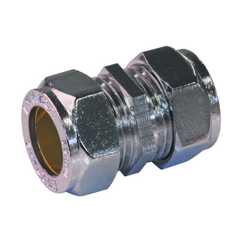 Compression Straight Coupling, 22mm, Chrome Plated