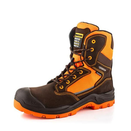 Buckbootz High Leg Lace/Zip Safety Boot, Brown/Orange, Size 12