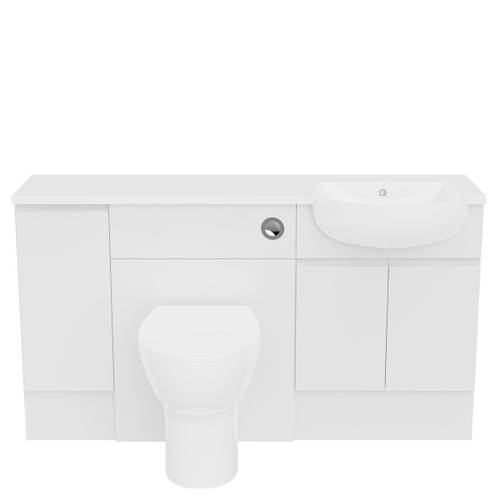 Dist JPull Door 1500mm STD Unit Run RH Basin, Gloss White