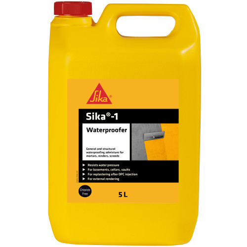 Sika 1 Waterproofer, Yellow Liquid, 5 L