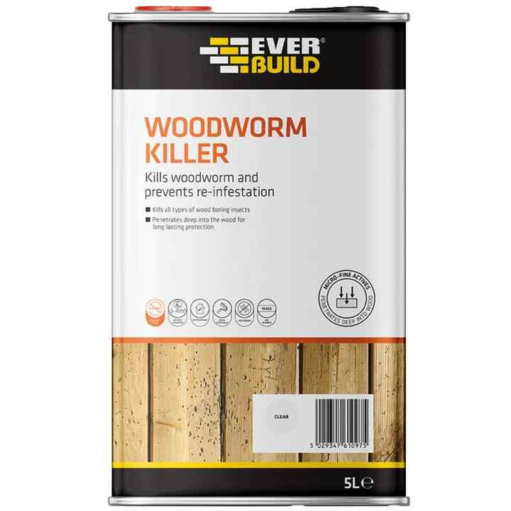 Photograph of Everbuild Woodworm Killer Clear, Low Odour, Interior and Exterior Use, 5L