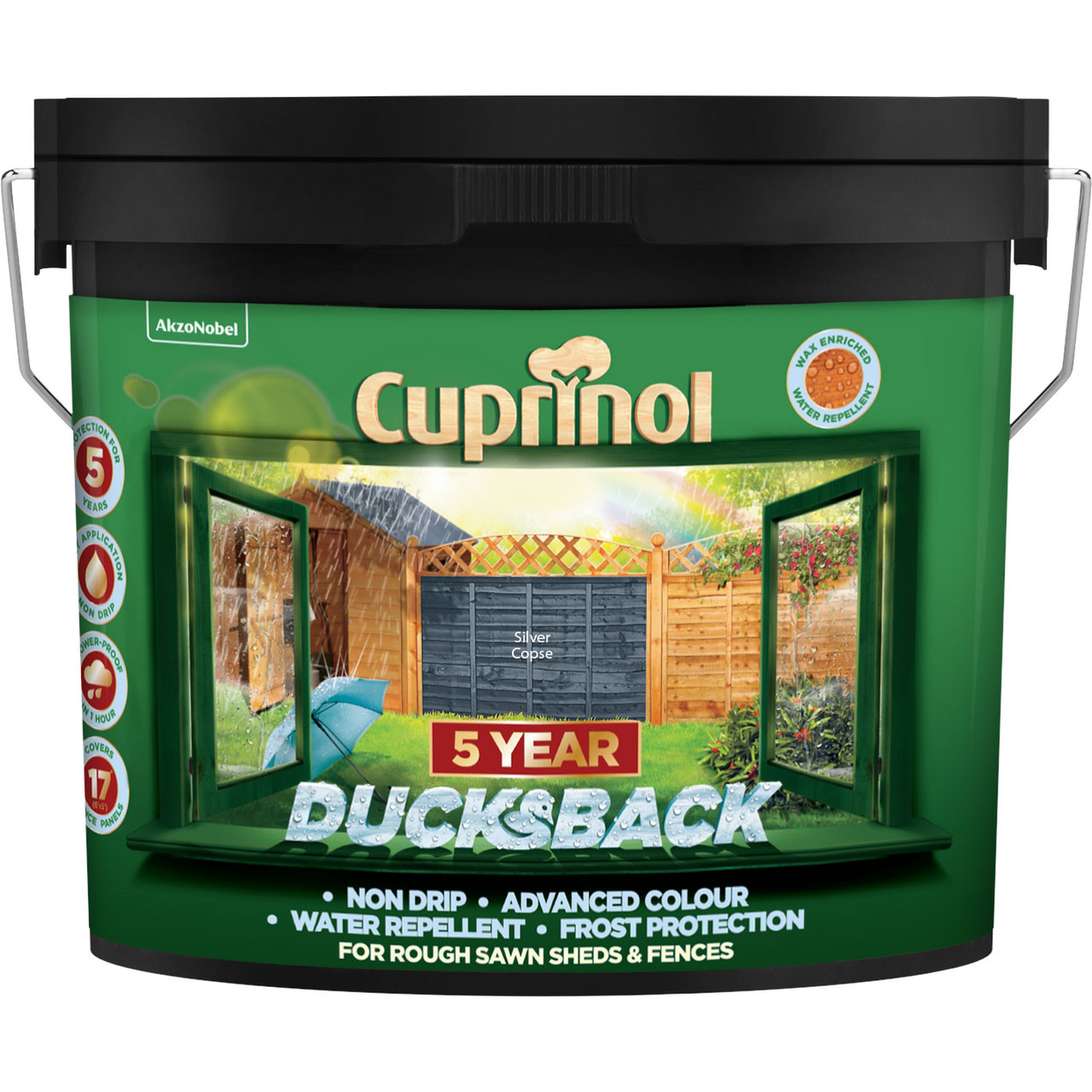 Photograph of Cuprinol Duckback Stain, Herring Grey, Matt Finish, 5 Year Warranty, 9L