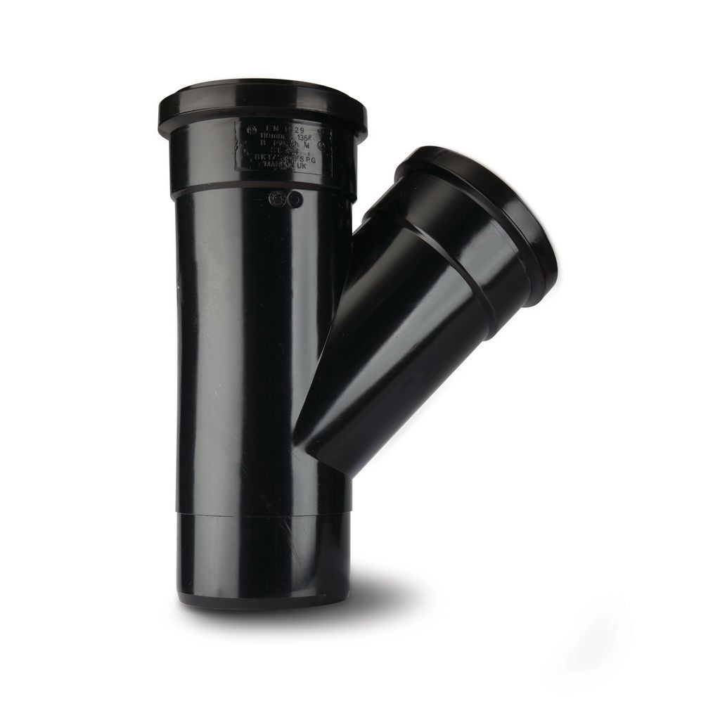 Photograph of Polypipe Soil & Vent 110mm Black Single Branch 135Deg