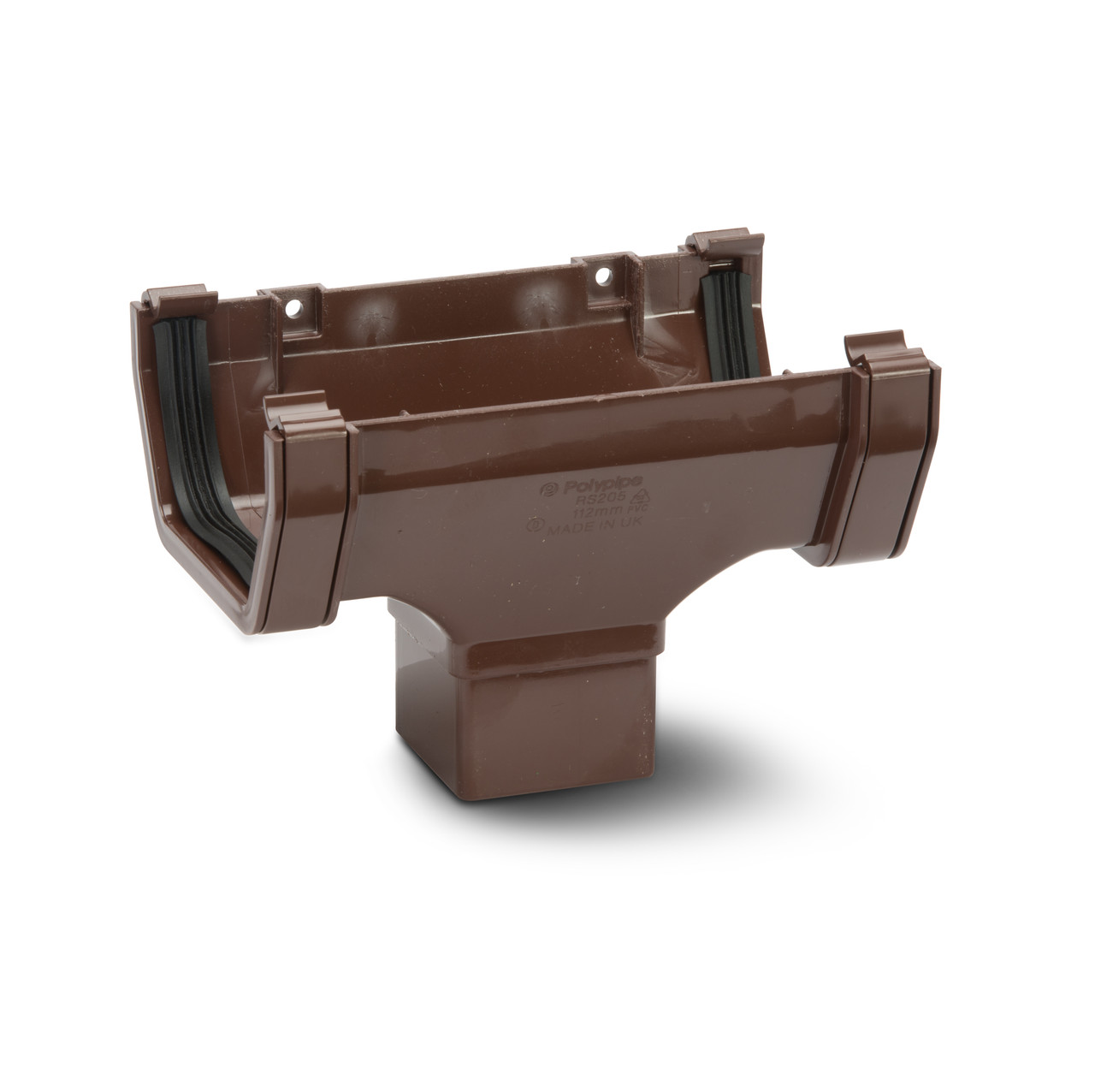 Photograph of Polypipe Square 112mm Brown Gutter Run Outlet